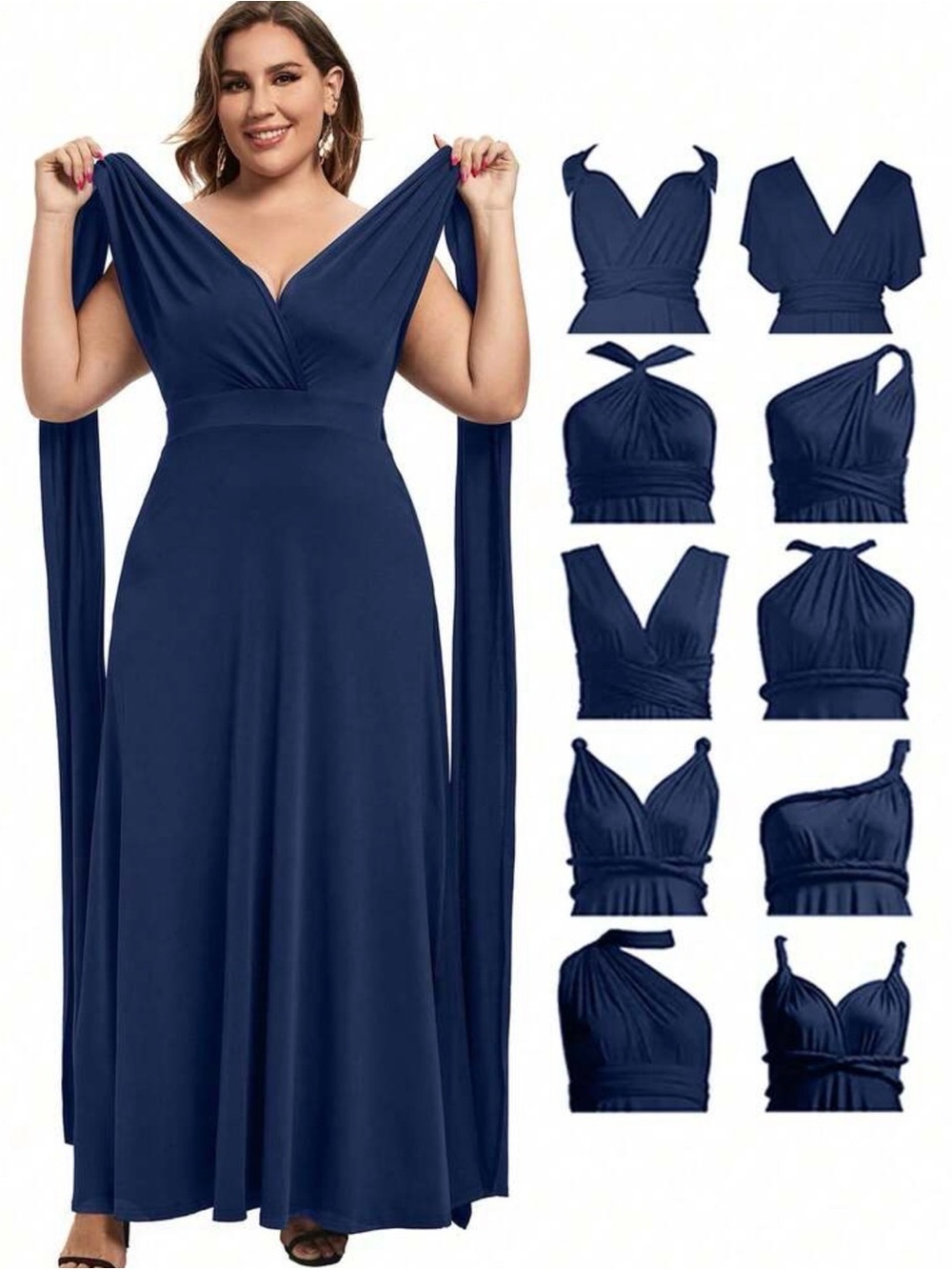 Navy Blue Convertible V-Neck Maxi Dress